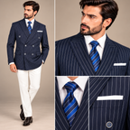 Uomo Attire Limited Edition Navy Blue Double-Breasted Pinstripe Suit | Premium Lanificio Italian Fabric Luxury Menswear