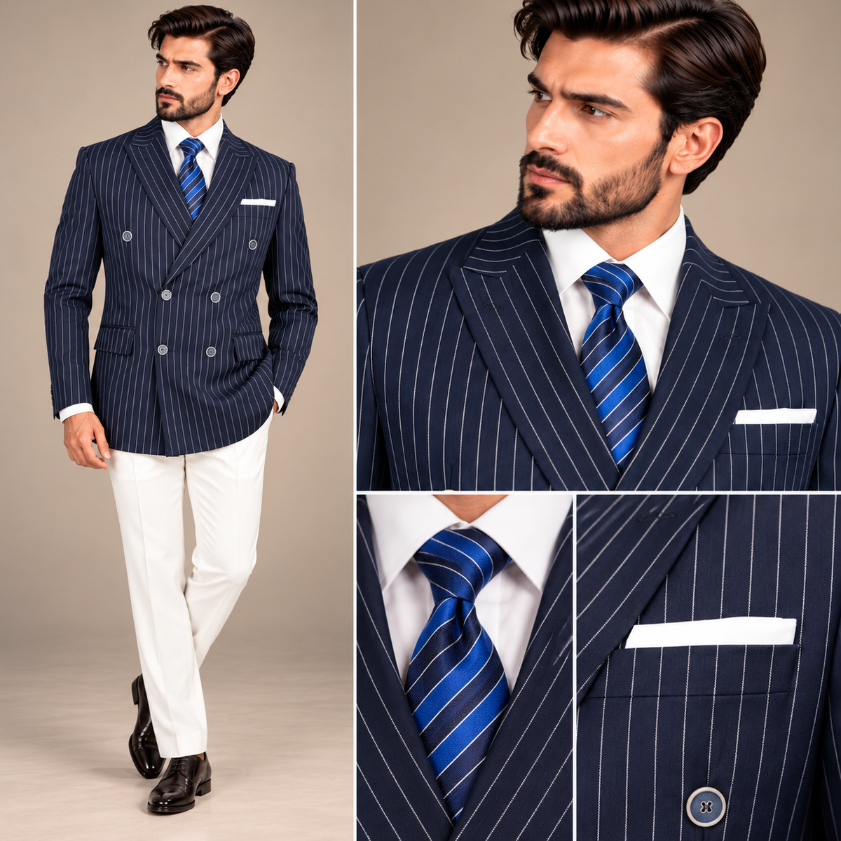 Uomo Attire Limited Edition Navy Blue Double-Breasted Pinstripe Suit | Premium Lanificio Italian Fabric Luxury Menswear