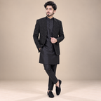 Men's Luxury Black Embroidered Prince Coat with Kurta Pajama
