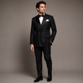 Black Jamawar Double Breasted Tuxedo Suit for Men