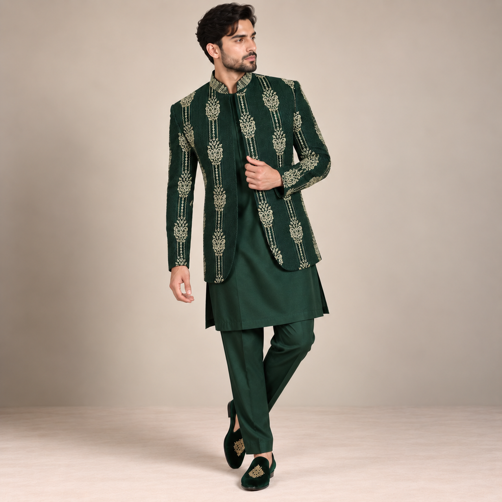 Deep Green Prince Coat for Wedding