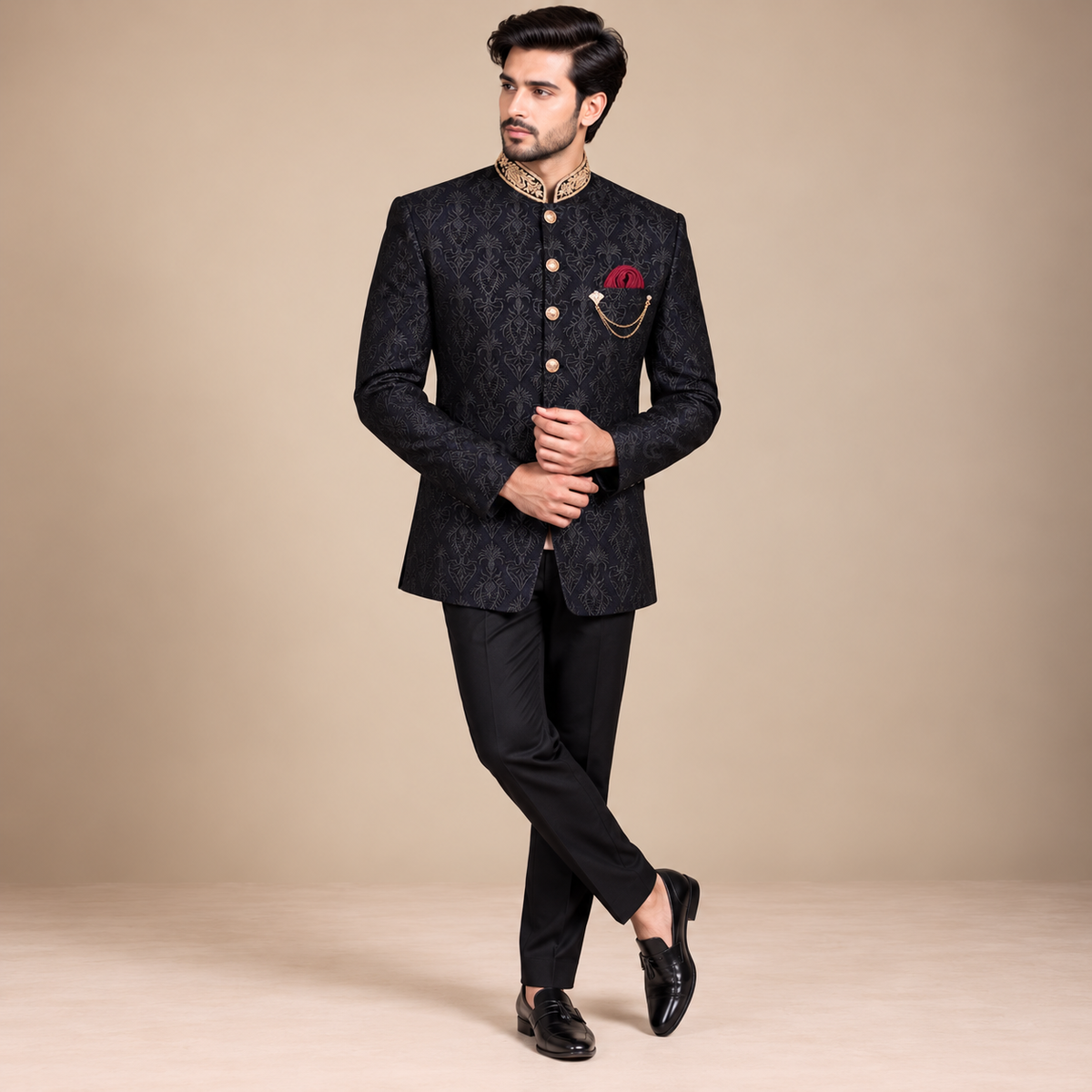 Black prince coat with golden embellishments