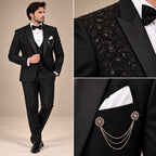 MEN'S BLACK LUXURY HAND-EMBELLISHED TUXEDO FOR WEDDINGS