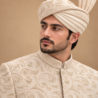 Premium Vanilla White Groom Sherwani with Intricate Embroidery & Hand Embellishment