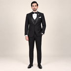 Luxury Black Tuxedo with Satin Lapel and Double-Breasted Waistcoat