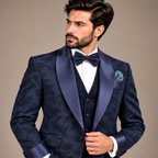 Luxury Navy Blue Self-Textured Three-Piece Tuxedo for Men | Premium Designer Wedding & Formal Wear – Uomo Attire