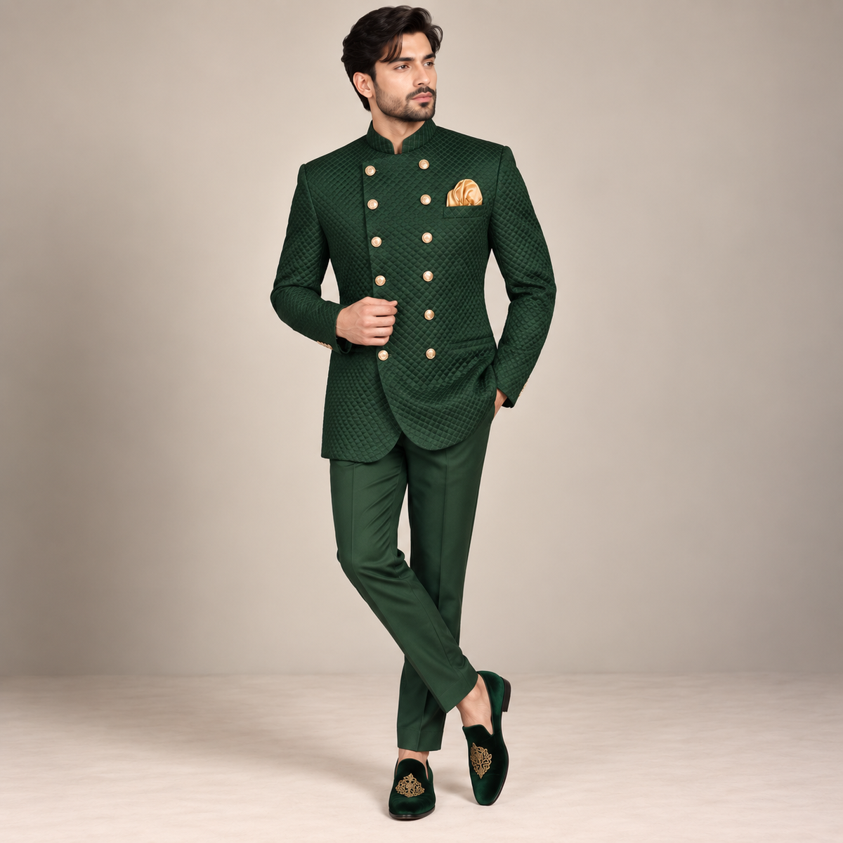 Deep green prince coat design with soft padding