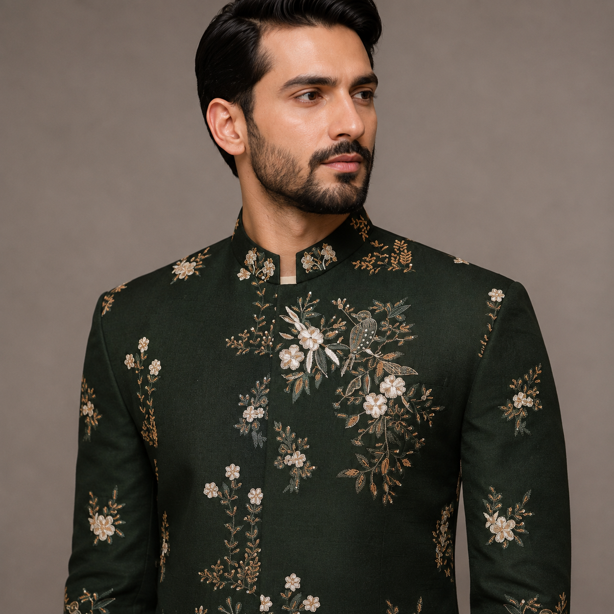 
                  
                    Bottle Green Hand Embellished Prince Coat for Groom
                  
                