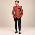 LUXURY MAROON TEXTURED BANDHGALA PRINCE COAT FOR MEN