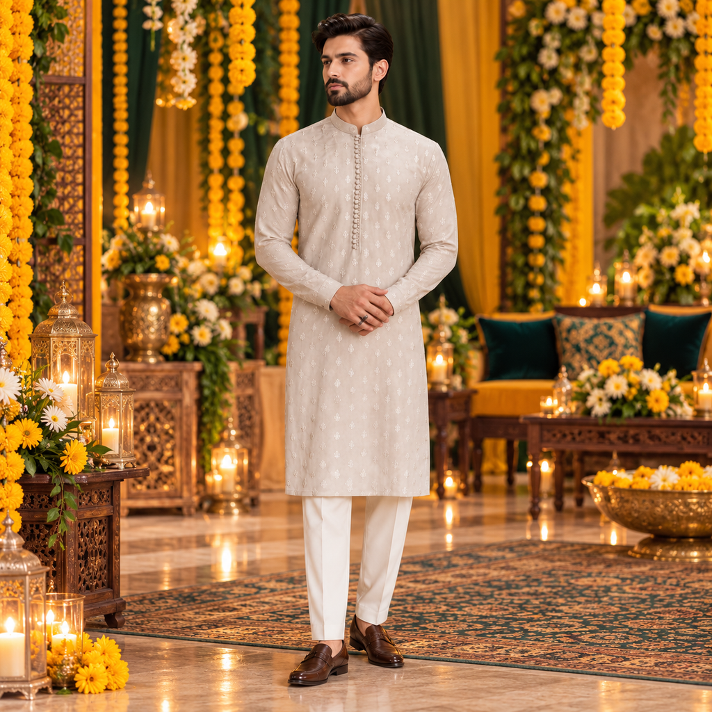 Custom Made Embroidered Kurta Pajma Set for Men