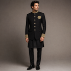 Black Pure Embroidered Prince Coat for Groom