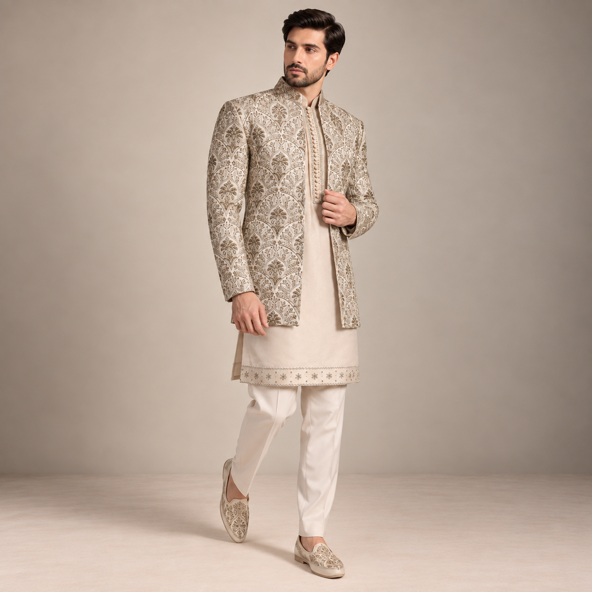 Golden Fully Embellished Prince Coat for Groom