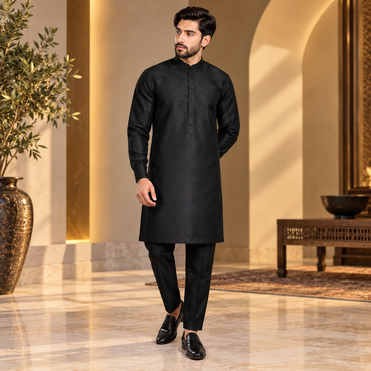 Black kurta pajama design for men