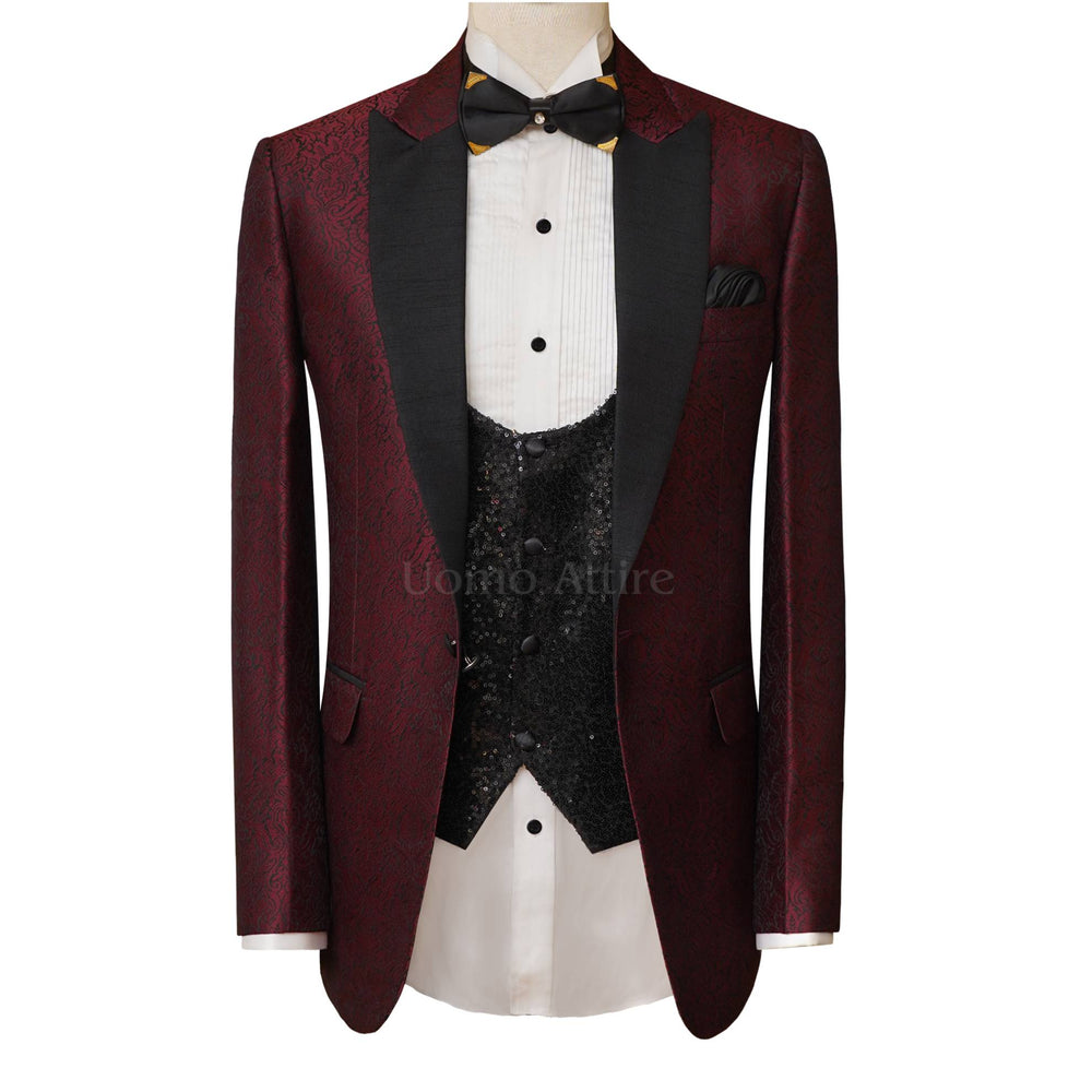 Bespoke tuxedo 3 piece suit in self embossed textured fabric | Tuxedo Suit for Men