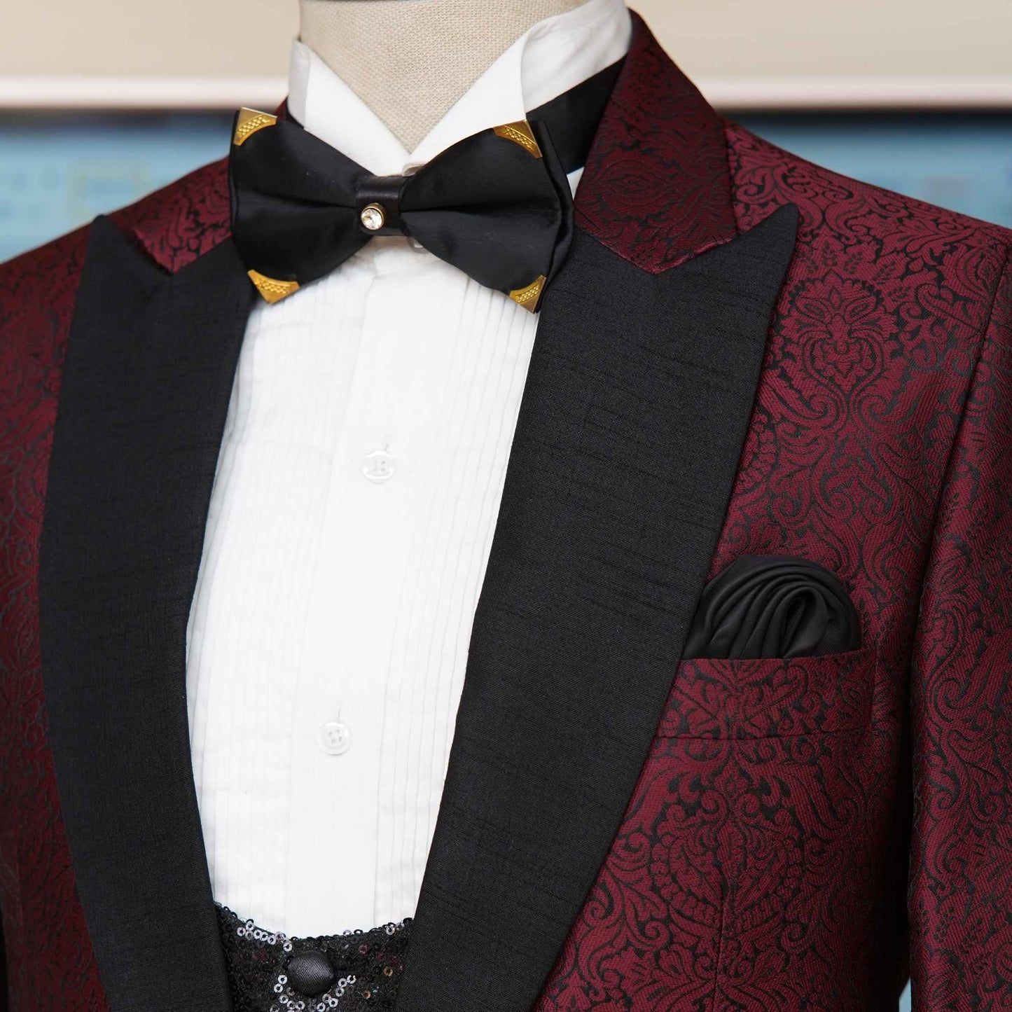 
                  
                    Bespoke tuxedo 3 piece suit in self embossed textured fabric | Tuxedo Suit for Men
                  
                