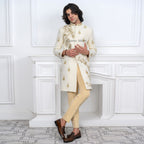 Elegant Pure Krandi Soft Fabric Sherwani with Floral Embellishments and Matching Turban
