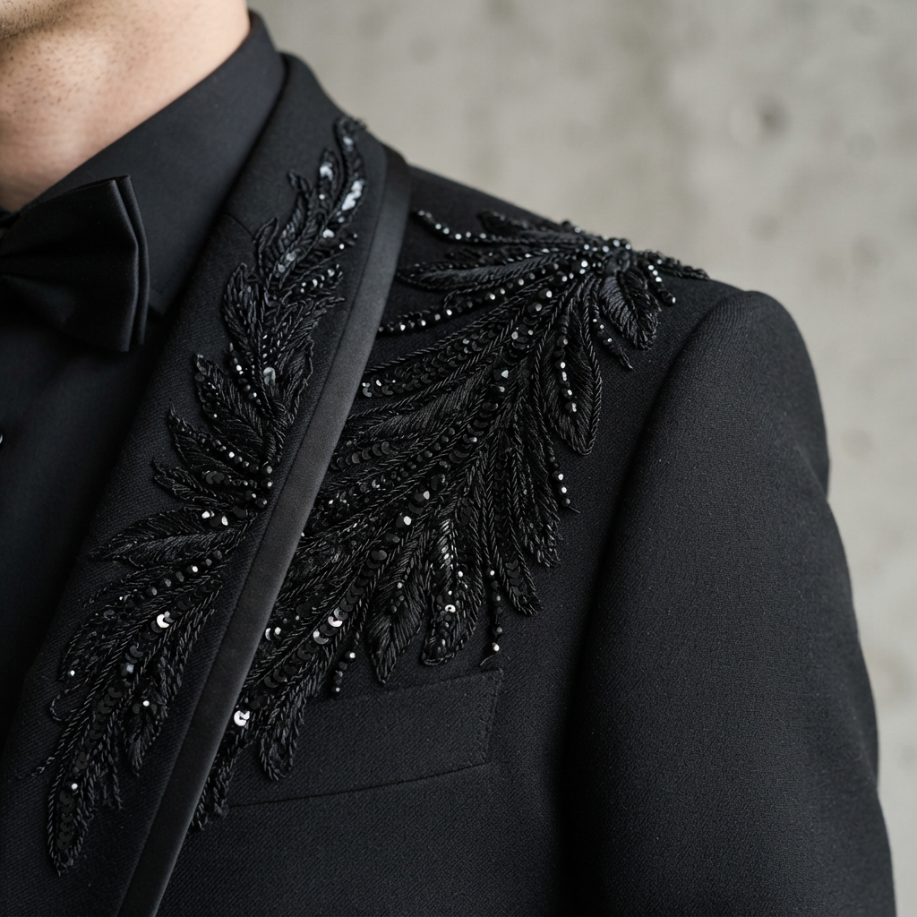
                  
                    Men's Black Embellished 3-Piece Tuxedo with Beaded Lapel
                  
                