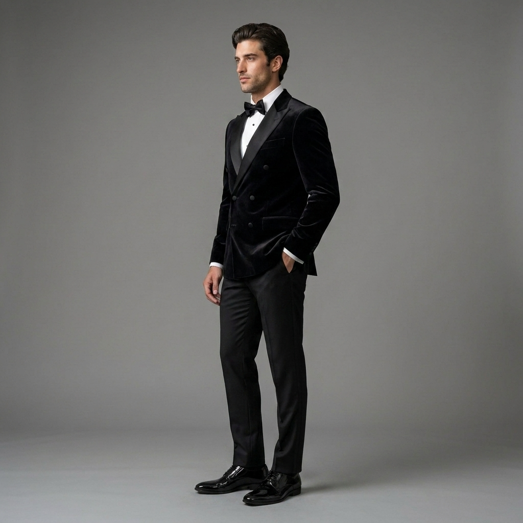 Custom Black Velvet Double-Breasted Tuxedo Jacket