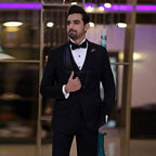 Luxury Black Tuxedo with Satin Lapel and Double-Breasted Waistcoat