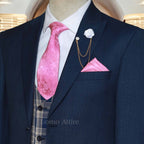 Men's Premium Dark Blue Three-Piece Suit with Contrasting Waistcoat