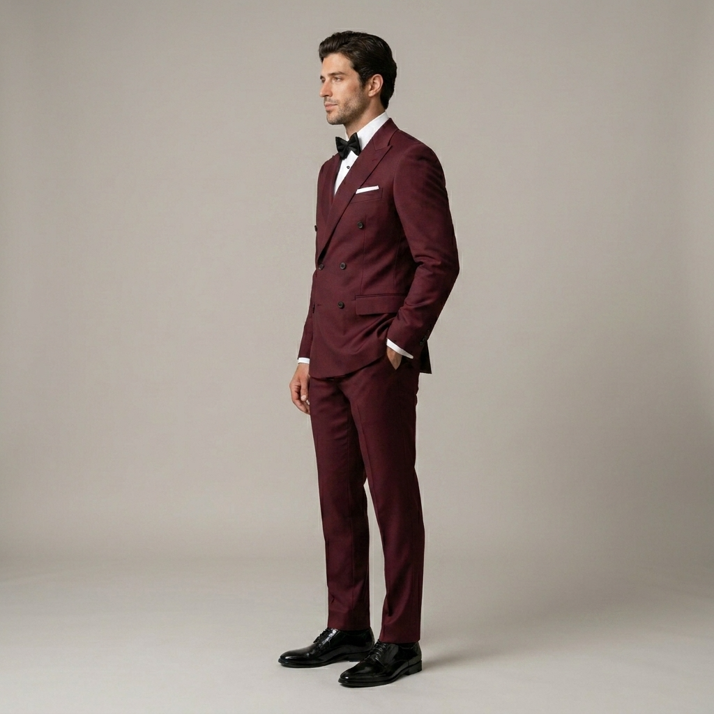 Custom Burgundy Double-Breasted Tuxedo Jacket