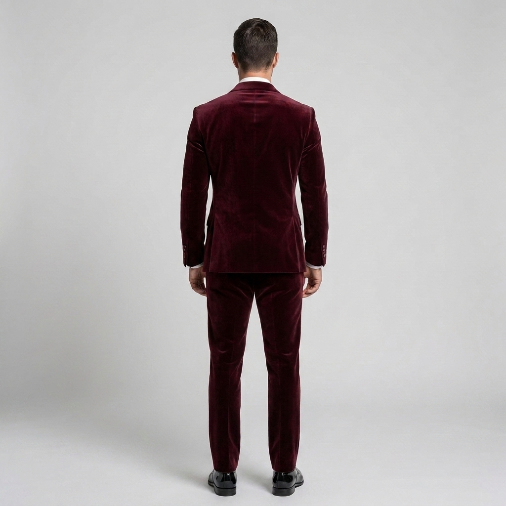 Custom Burgundy Velvet Double-Breasted Tuxedo Jacket
