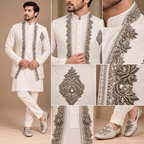 Premium Pure White Waistcoat with Hand Embellishment | Luxury Groom & Wedding Wear