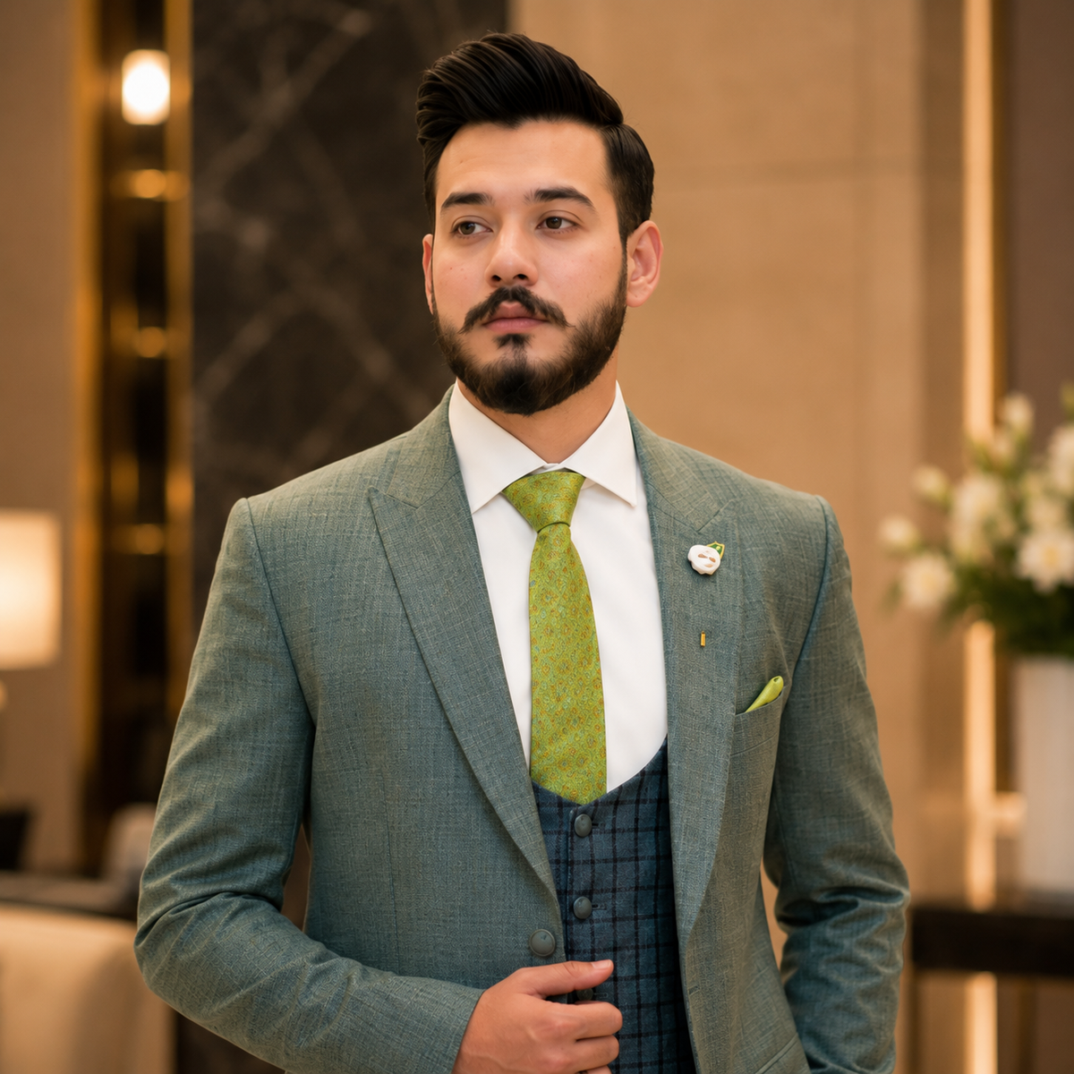 Sage Green Super 180's Wool Cashmere Suit Worn by Mr. Ch. Hassan