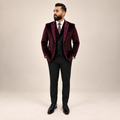 Maroon Velvet Embroidered 3-Piece Tuxedo Worn By Mr. Zeeshan