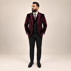 Maroon Velvet Embroidered 3-Piece Tuxedo Worn By Mr. Zeeshan