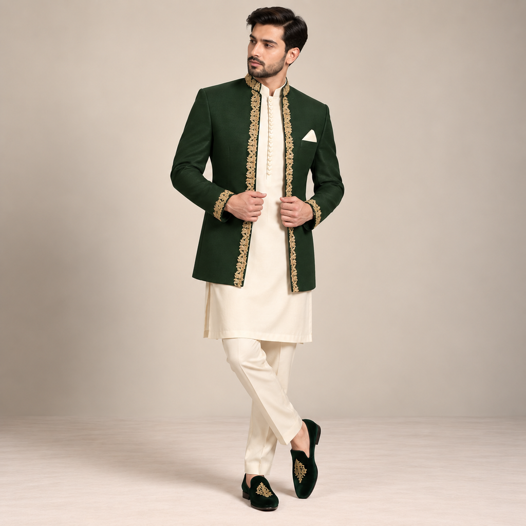 Deep Green Prince Pakistan with Shalwar Kameez