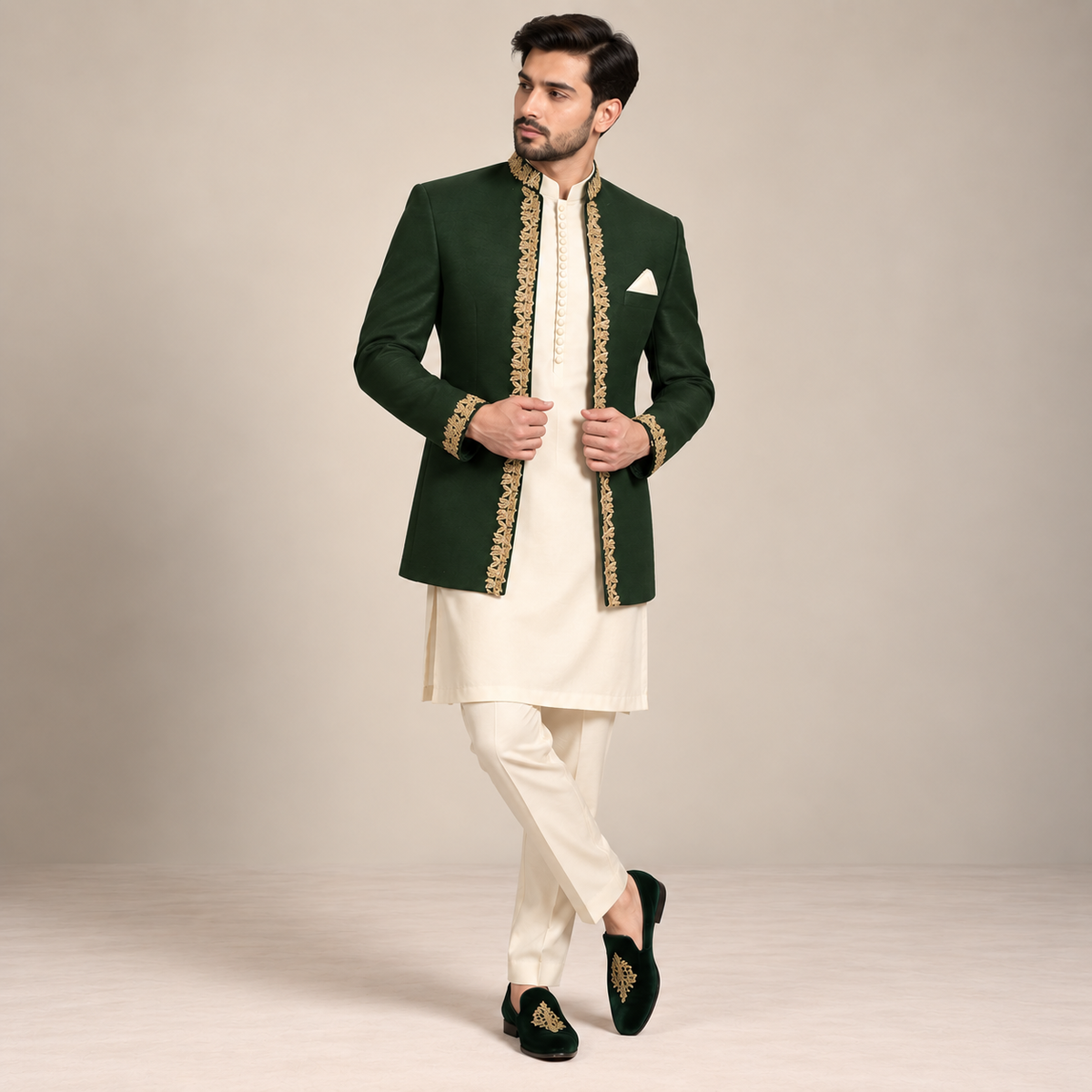 Deep Green Prince Pakistan with Shalwar Kameez