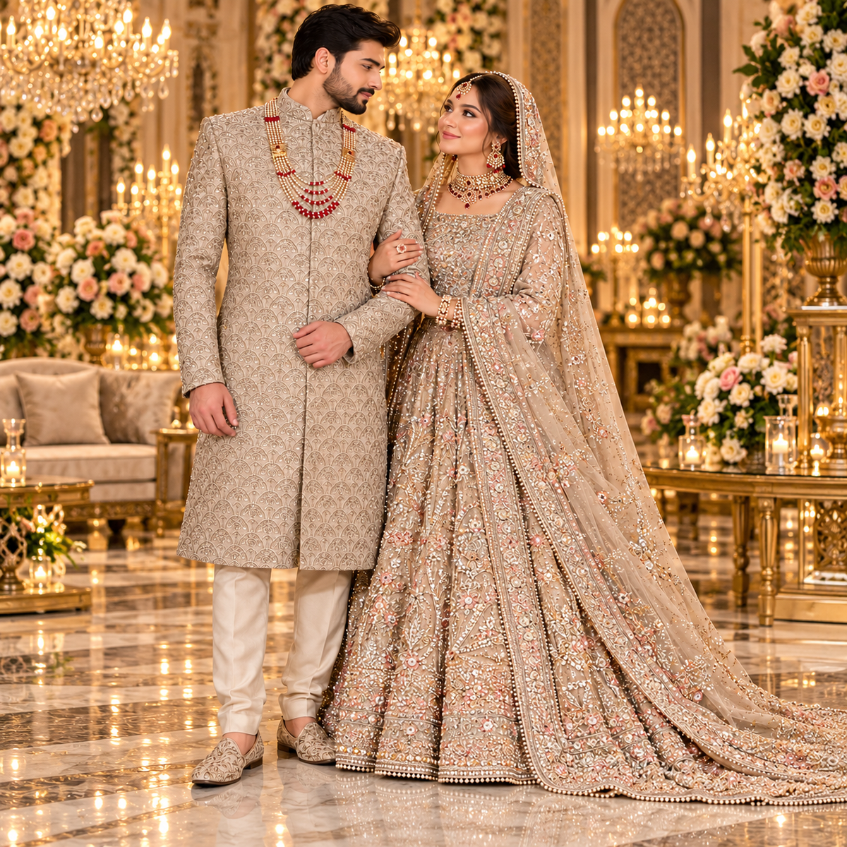 Luxury Champagne Beige Fully Embellished Sherwani for Men | Premium Designer Groom Wear for Wedding & Barat – Uomo Attire