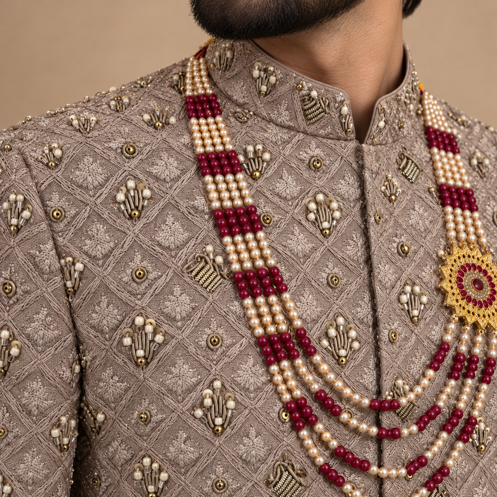Luxury Ethnic Sherwani for Men with Naqshi and Kora Craftsmanship