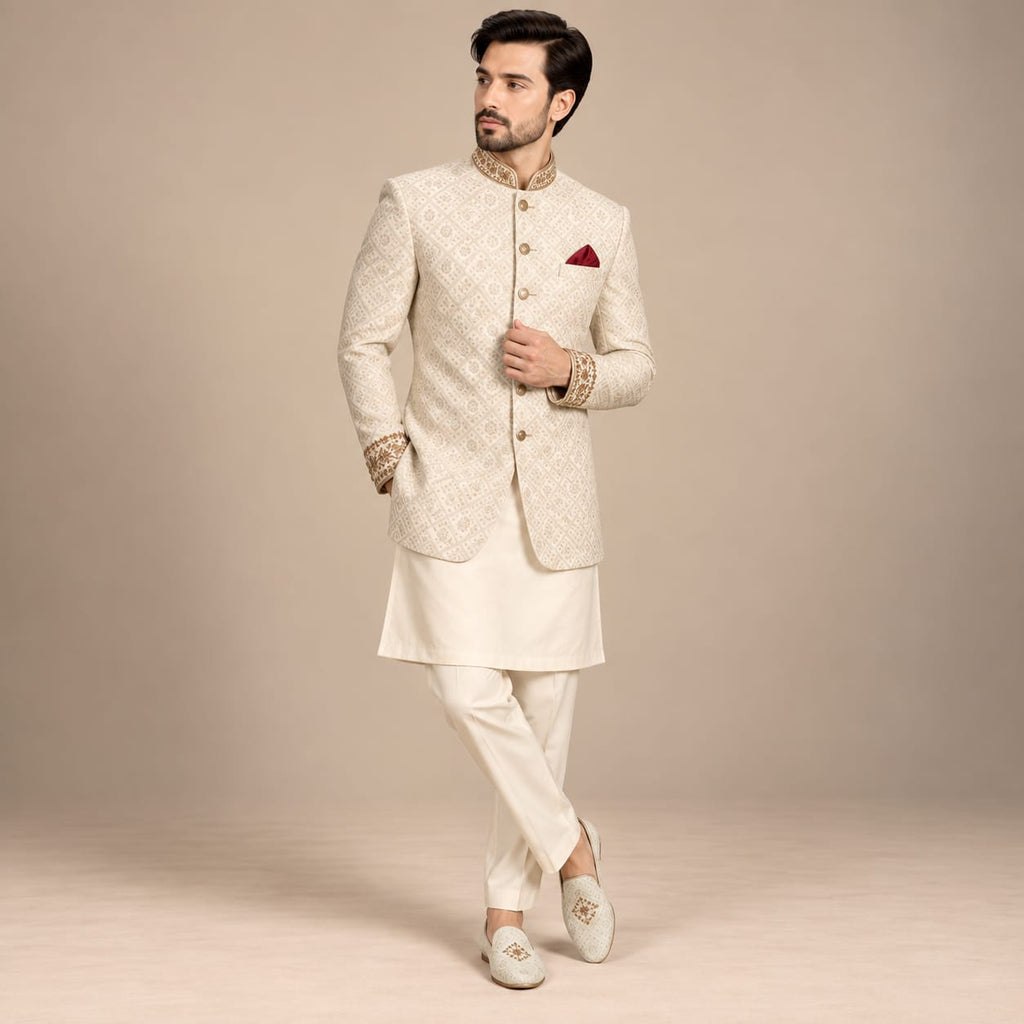 Off-white color prince coat for groom