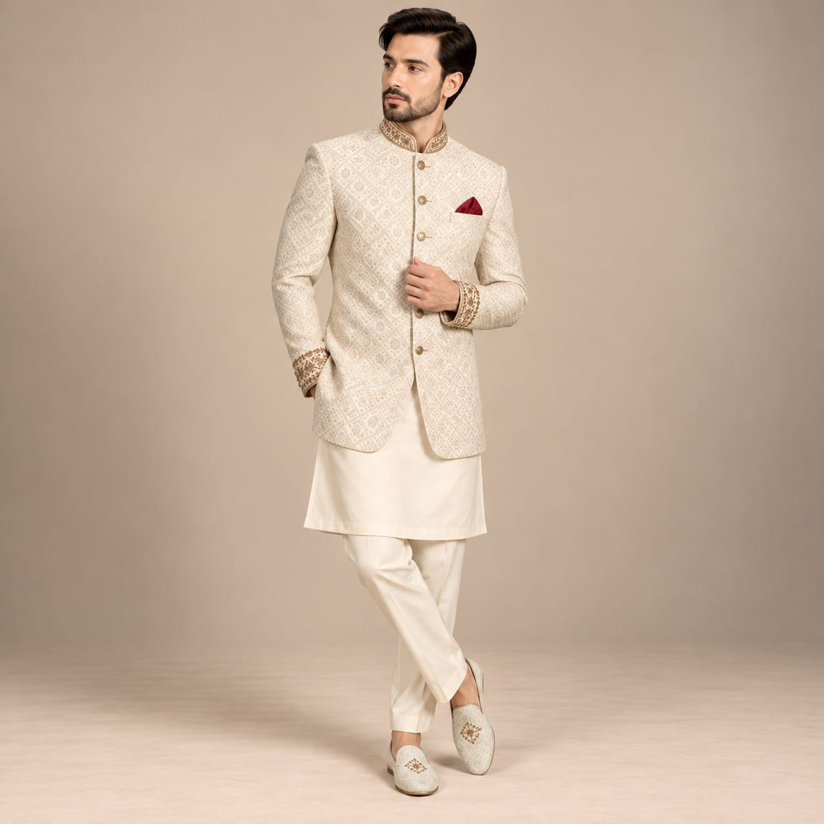 Off-white color prince coat for groom