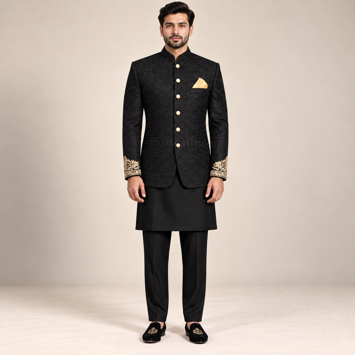 Jet Black Luxury Prince Suit for Groom and Groomsmen
