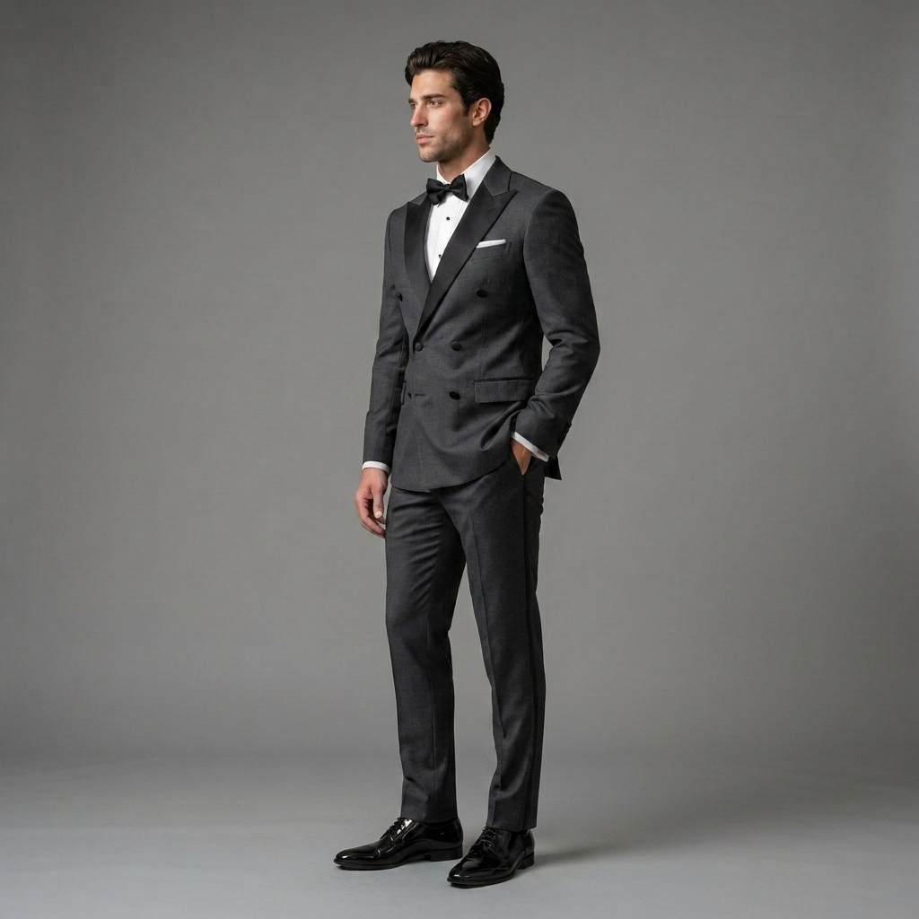 Custom Charcoal Grey Double-Breasted Tuxedo Jacket