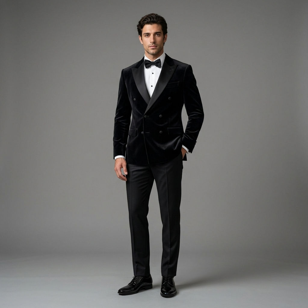 Custom Black Velvet Double-Breasted Tuxedo Jacket