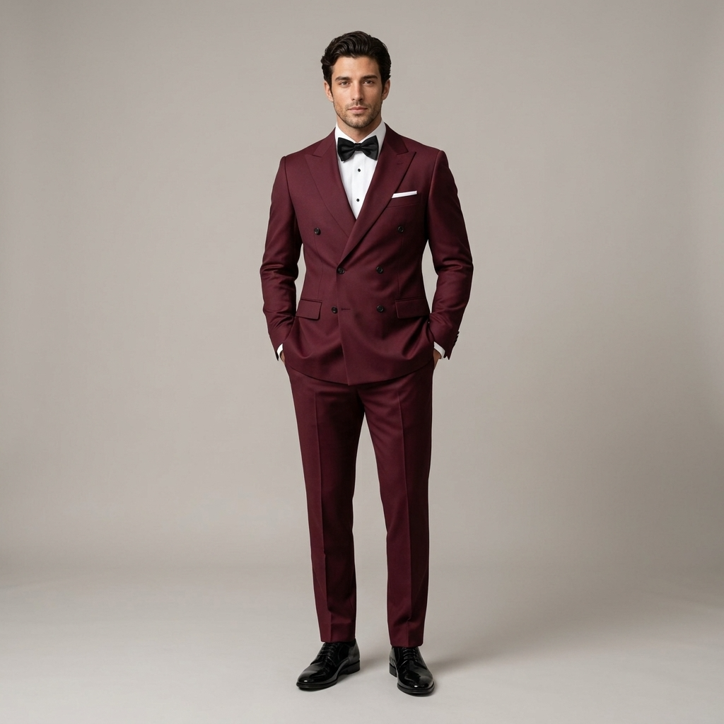 Custom Burgundy Double-Breasted Tuxedo Jacket