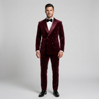Custom Burgundy Velvet Double-Breasted Tuxedo Jacket