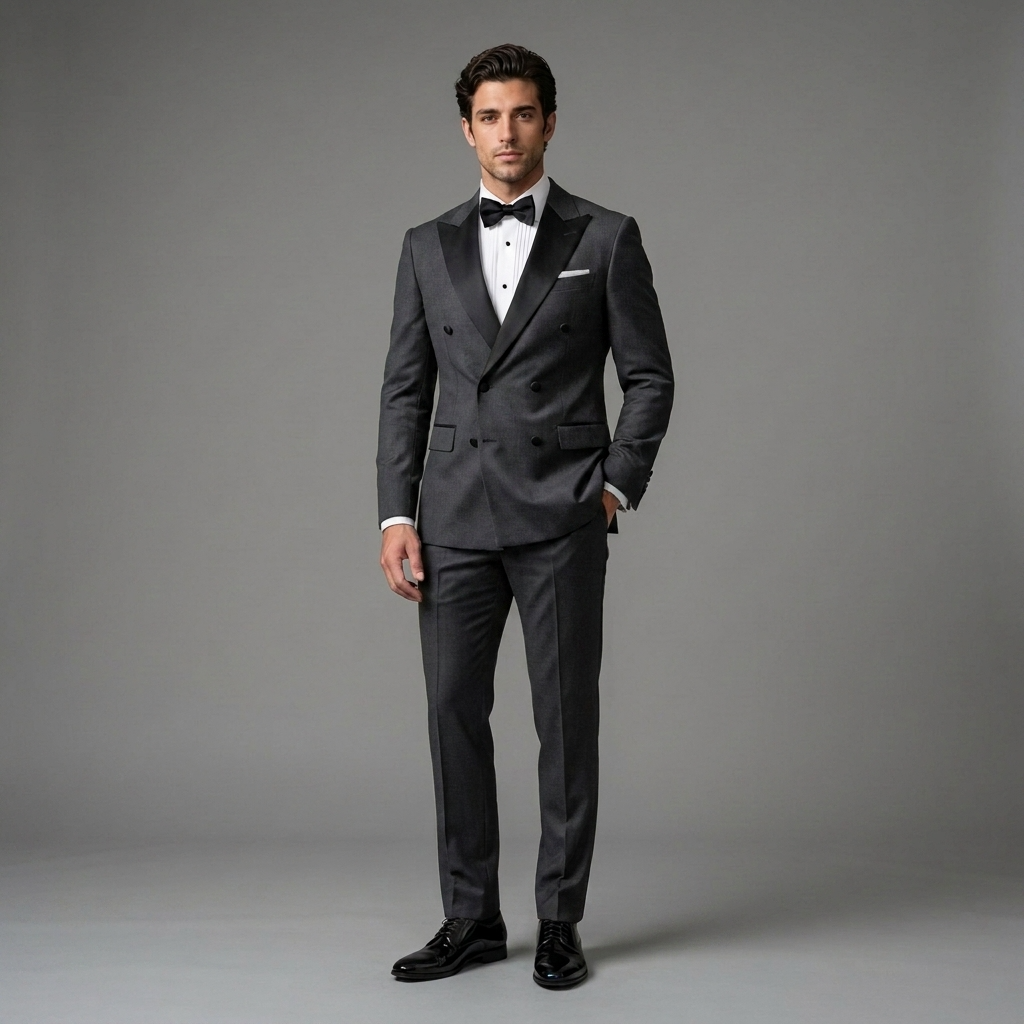 Custom Charcoal Grey Double-Breasted Tuxedo Jacket