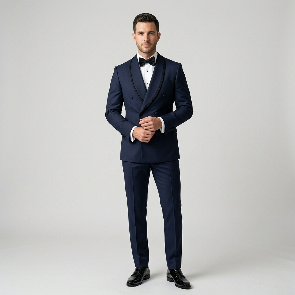 Custom Midnight Blue Double Breasted Tuxedo Jacket