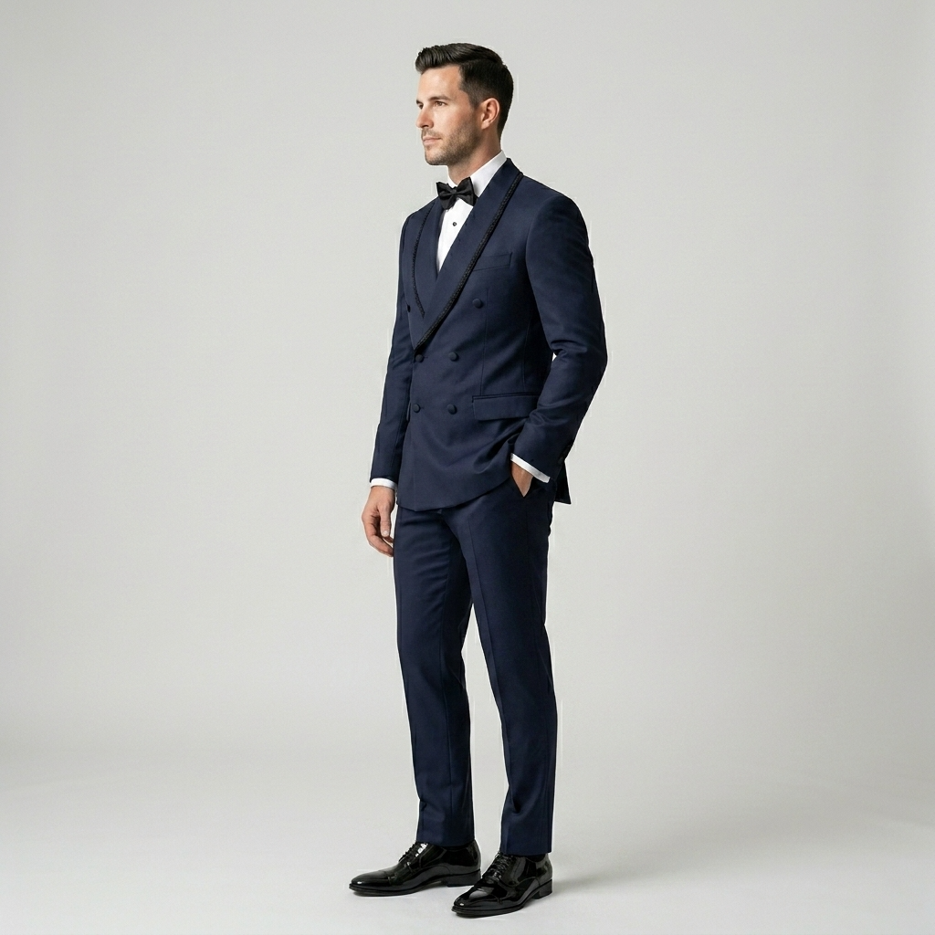 Custom Midnight Blue Double Breasted Tuxedo Jacket