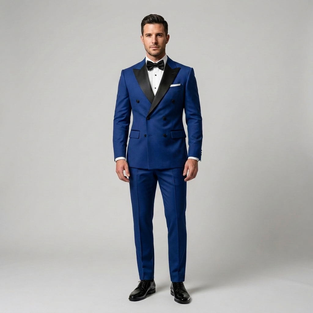 Custom Royal Blue Double-Breasted Tuxedo Jacket
