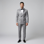 Custom Silver Grey Double-Breasted Tuxedo Jacket
