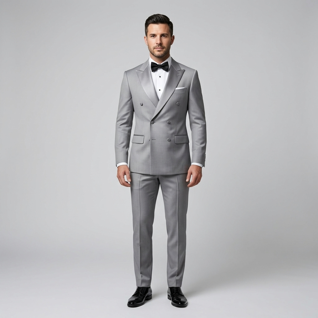 Custom Silver Grey Double-Breasted Tuxedo Jacket