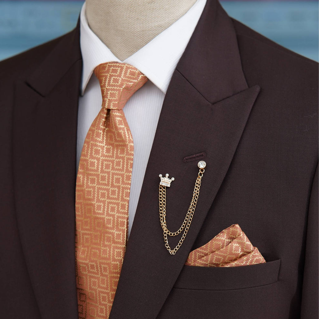 Burgundy 3 Piece Suit for Men with Tan Vest and Orange Tie | Burgundy Suit
