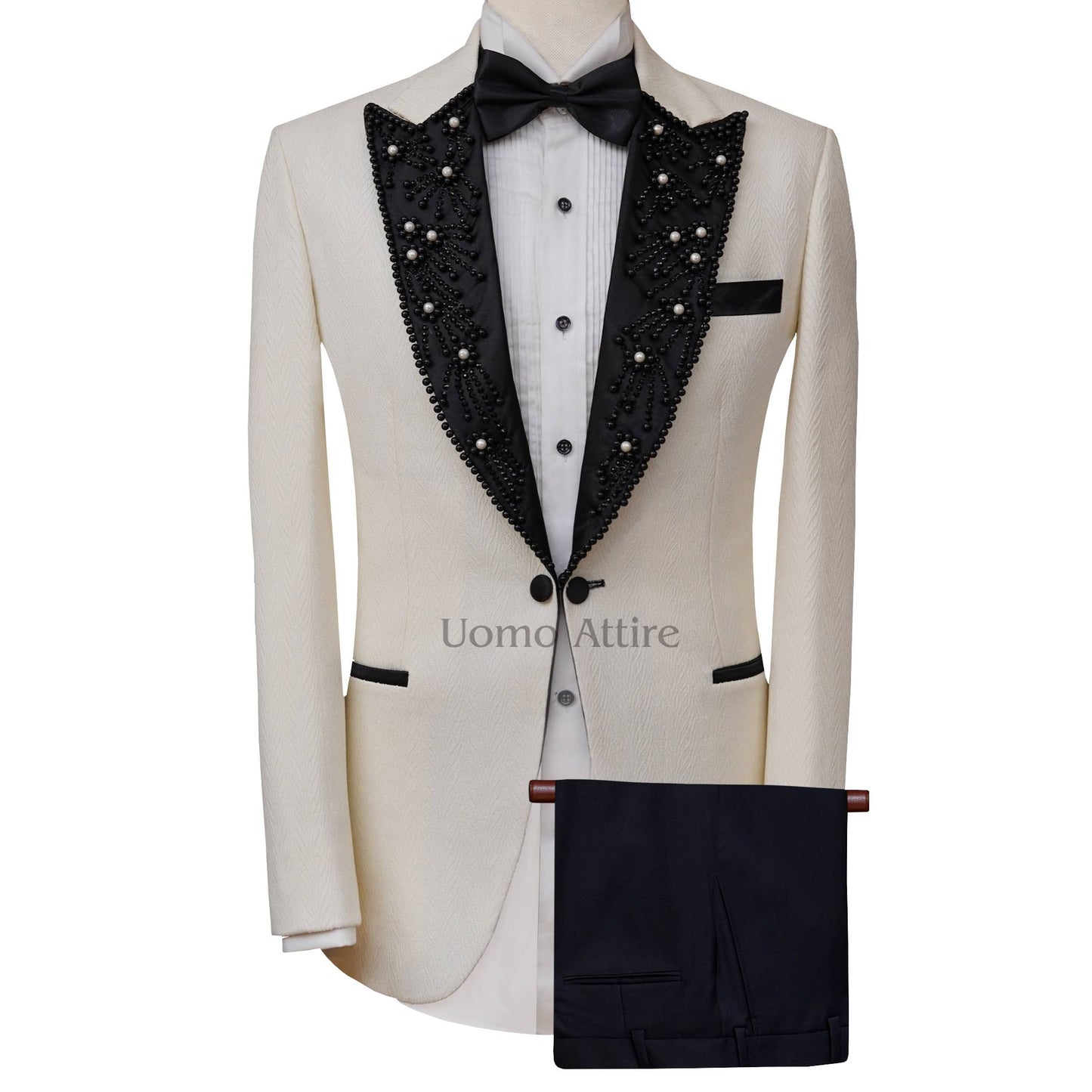 Peak Lapel White Designer Groom Tuxedo Suit | White Tuxedo Suit for Groom