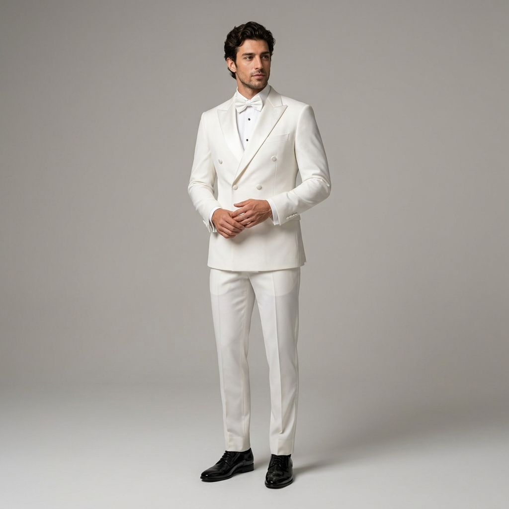 Custom White Double-Breasted Tuxedo Jacket